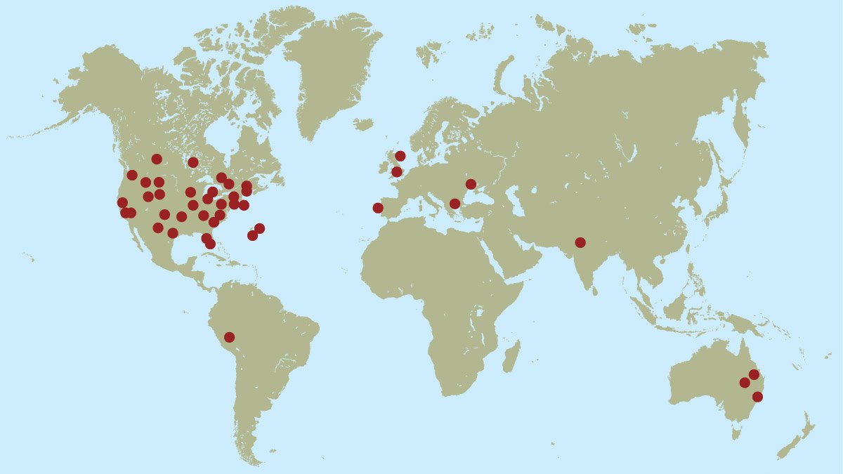 map with many dots showing Weaving a Life student locations